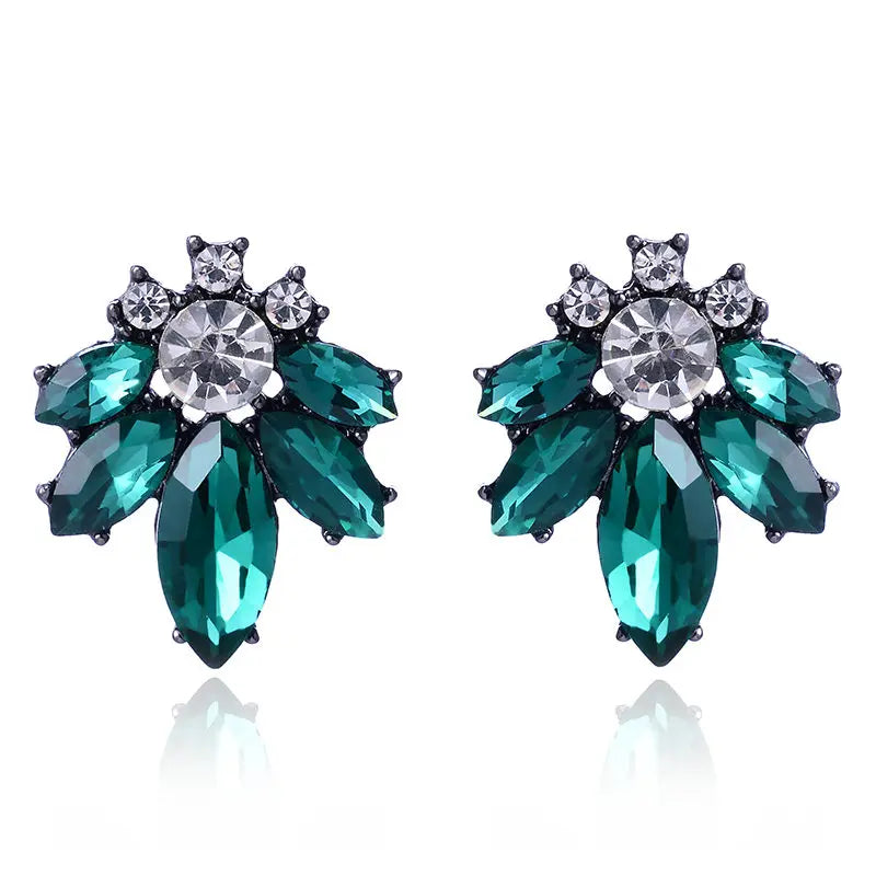 LUBOV Colorful Crystal Opal Stone Women Piercing Earrings Rhinestone Inlaid Metal Stud Earrings Girls Christmas Gift Jewelry