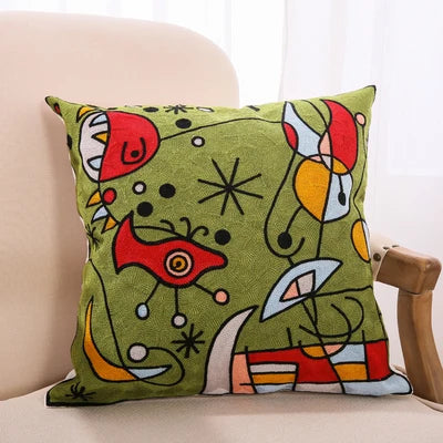 Drop Ship Cotton Canvas Embroidery Pillow Cover Abstract Cushion Cover Home Decor Cushion Decorative Pillow Case Pillow Sham