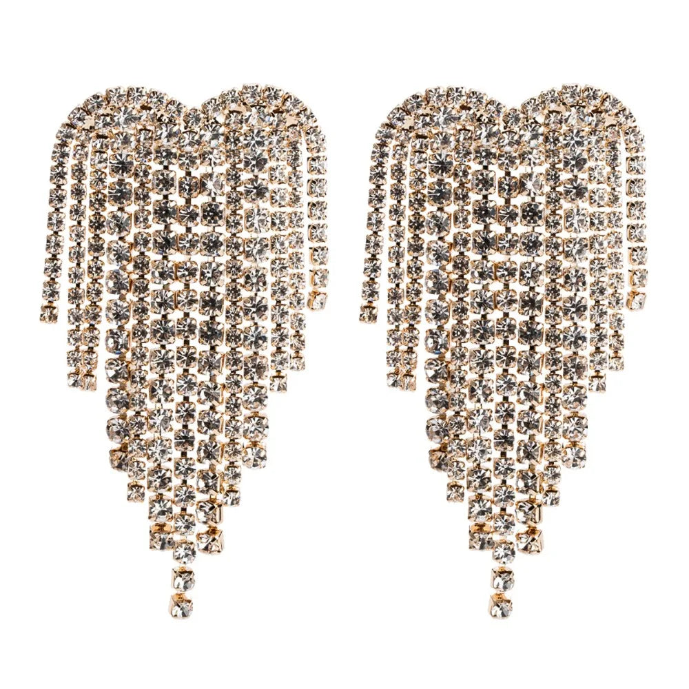 Trending Luxury Rhinestone Earrings Statement Shine Heart Chandelier Earrings