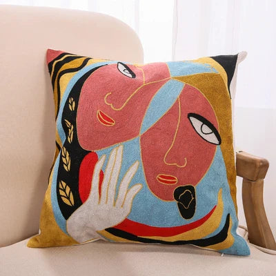 Drop Ship Cotton Canvas Embroidery Pillow Cover Abstract Cushion Cover Home Decor Cushion Decorative Pillow Case Pillow Sham
