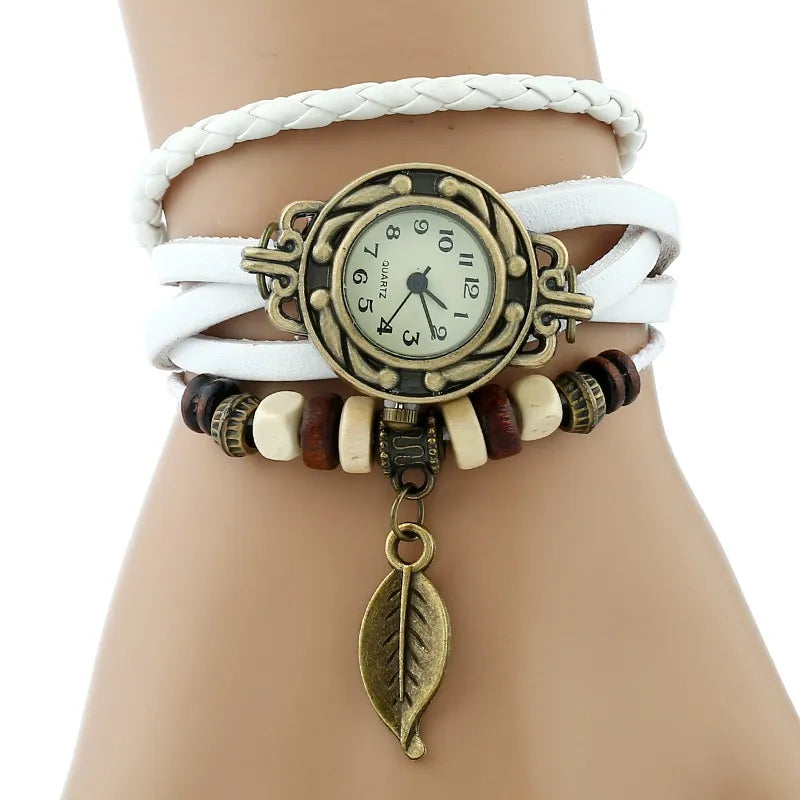 Gnova Platinum Classic Genuine Leather Bracelet Watch Women Vintage Watch Korean Fashion LEAF wristwatch Girls Gift