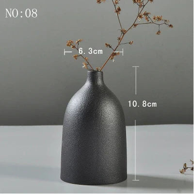Modern Ceramic Vase Creative Black Tabletop Thydroponic Containers Flower Pot Home Decor Crafts Wedding Decoration