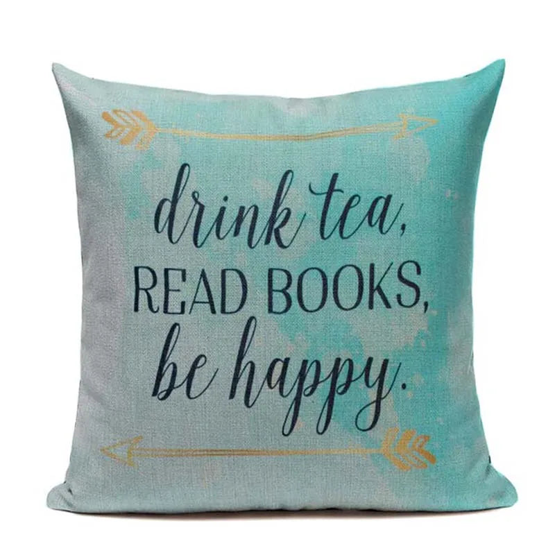 Cat Happy Reading More Book Cushion Cover Customized Linen  Pillowcase Home Sofa Decorative Custom Letter Throw Decor Cojines