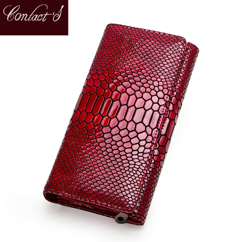 Contact's Genuine Leather Wallet Women Long Clutch Bag Hasp Female Coin Purse RFID Card Holder Wallets for Women Portfel Damski