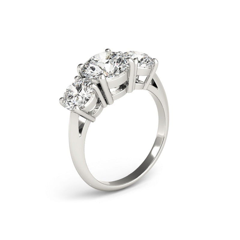 LESF 925 Sterling Silver Women's Ring 3 Stones 2 Carats Round Cut SONA Simulated Diamond Wedding Engagement Rings