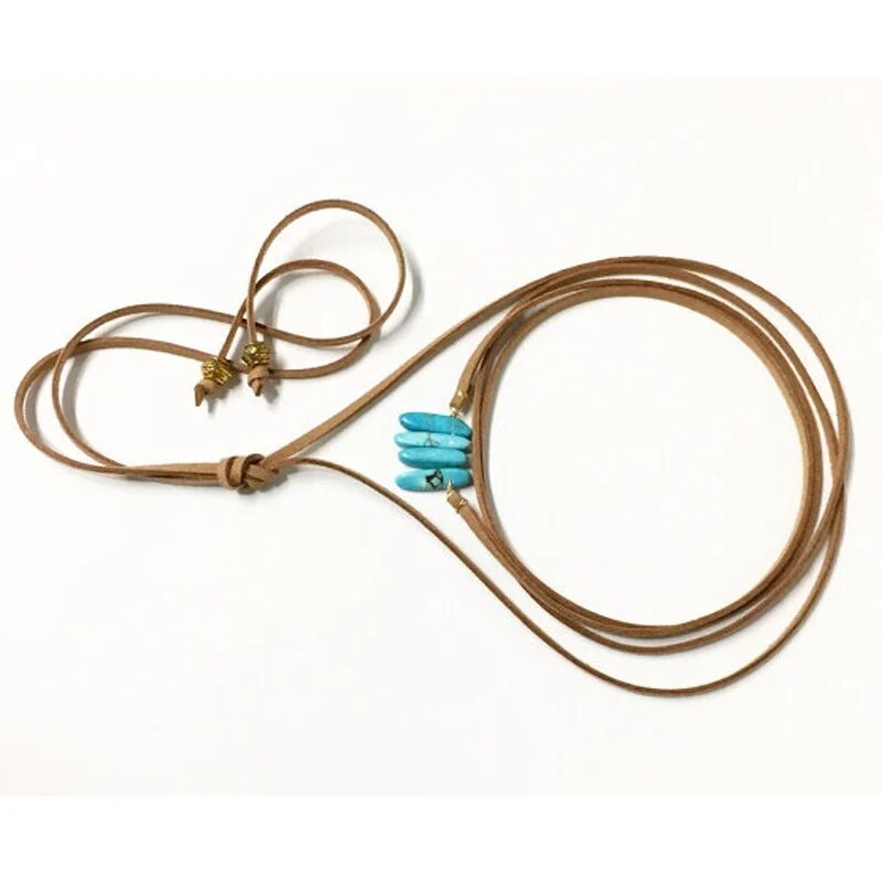 Fashion Jewelry Brown Rope Necklace Leather Turquoises Charm Bow Choker DIY Necklace Gift For Women Girl