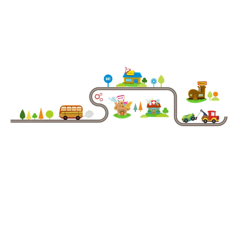 Cartoon Cars Highway Track Wall Stickers For Kids Rooms Sticker Children's Play Room Bedroom Decor Wall Art Decals