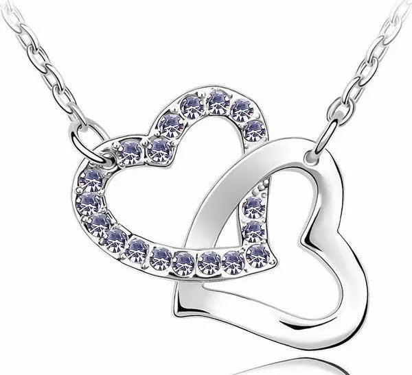 shine rhinestone Double Heart pendant necklace fashion jewelry wedding lover party top quality dropshipping romantic summer gift