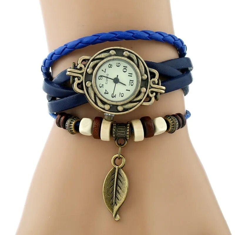 Gnova Platinum Classic Genuine Leather Bracelet Watch Women Vintage Watch Korean Fashion LEAF wristwatch Girls Gift