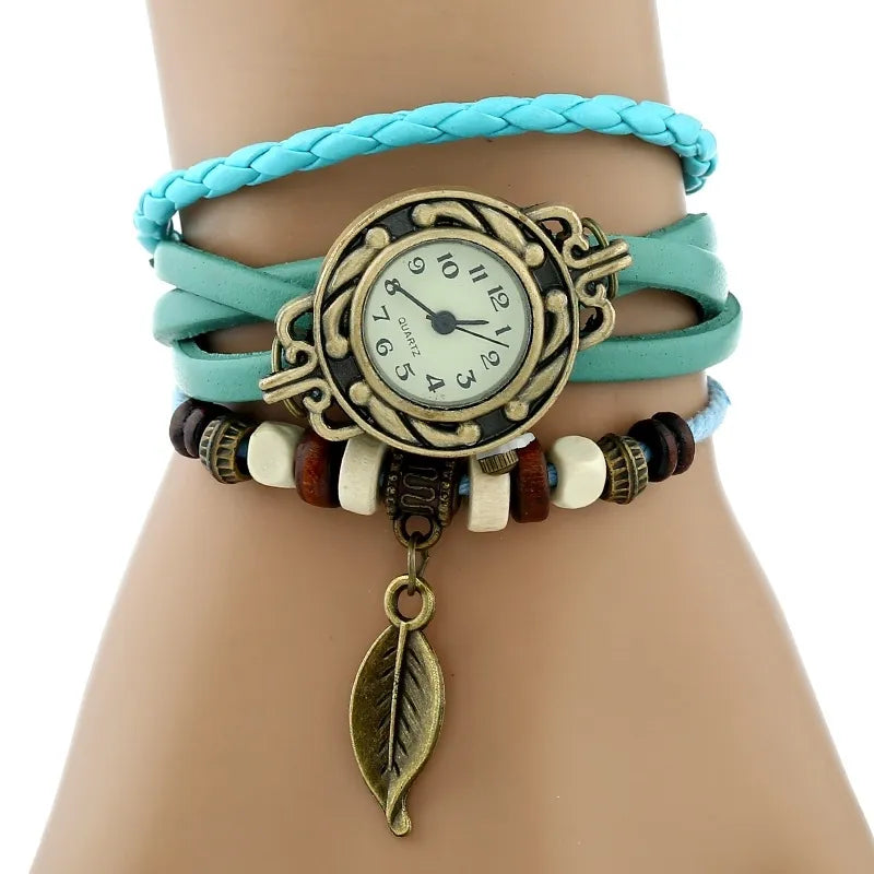 Gnova Platinum TOP Genuine Leather Bracelet Watch Women LEAF Vintage wristwatch Korean Fashion student school