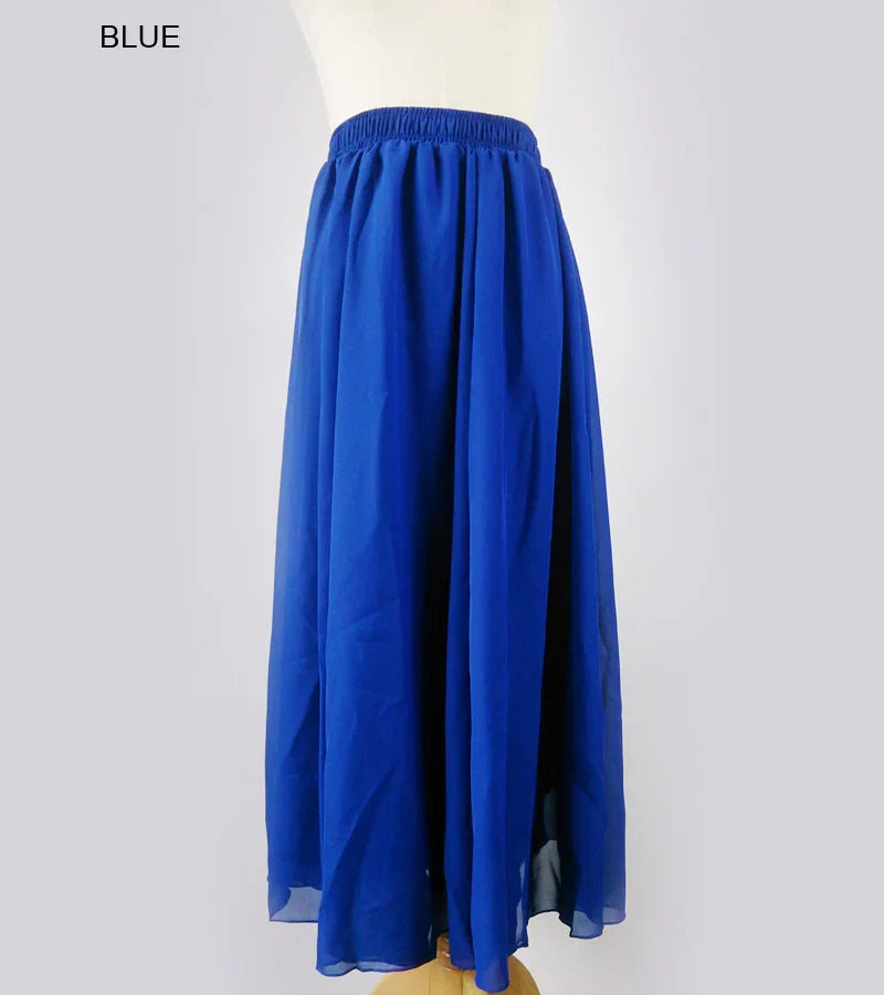 Women's Elegant High Waist Chiffon Skirt Elastic Waist Casual Long Maxi Skirts Saias 80/90/100cm 22 Color 2020 Summer Autumn New