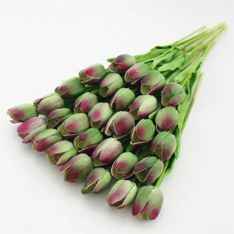 Free Shipping 31PCS/LOT PU Mini Tulip Artificial Flower Real Touch Wedding Floral Bouquet Christmas Home Party Decoration Gifts