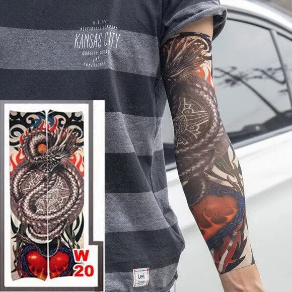 1pc hot sale tattoo sleeve  styles elastic Fake 100%nylon Arm stocking beloved girl Buddha Wolf Dragon design halloween cool men