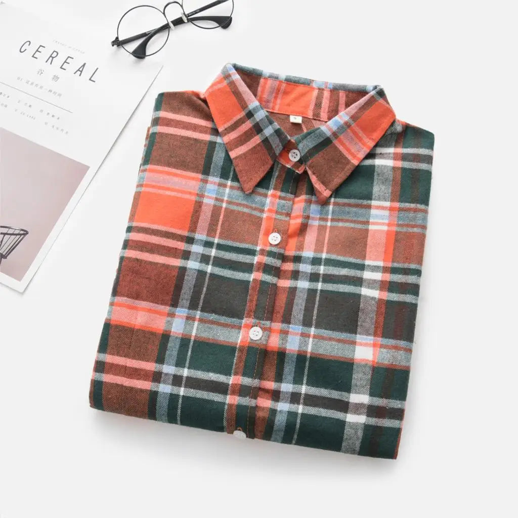 Women's Shirts 2023 Autumn and Winter female shirt plaid shirt women slim long sleeve cotton Blouse top female outerwear