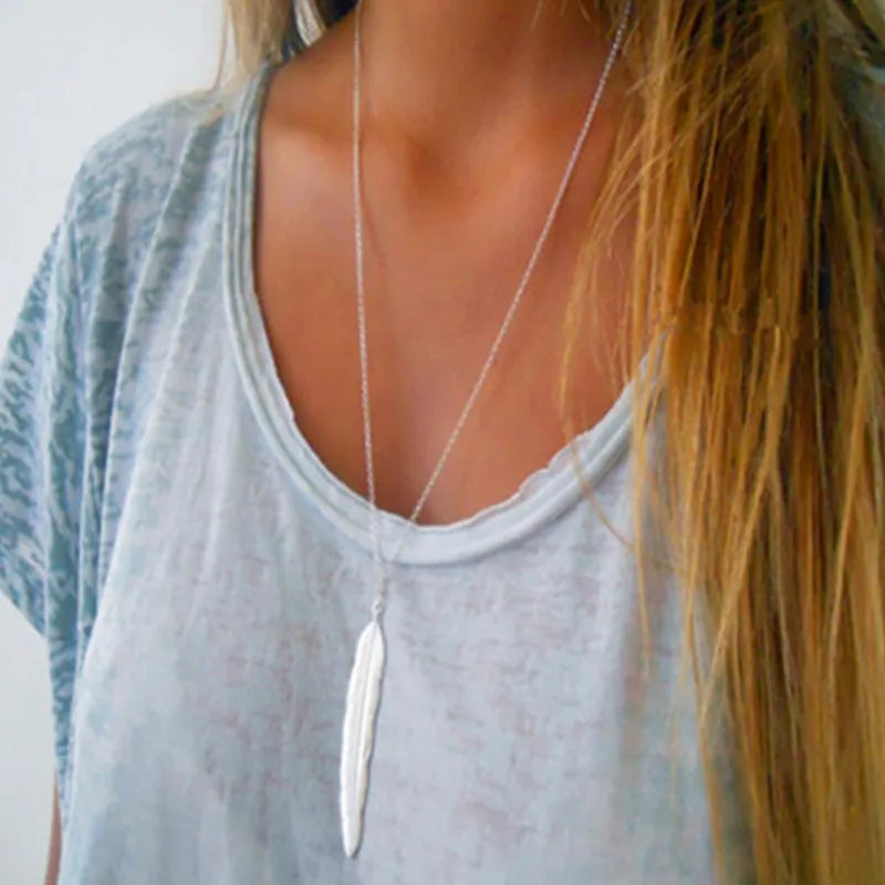 NK607 New Punk Fashion Minimalist Two Leaves Pendant Clavicle Necklaces For Women Jewelry Gift Tassel Summer Beach Chain Collier