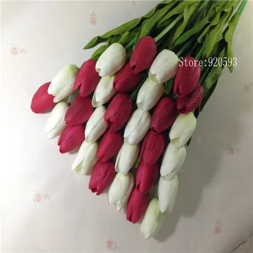 Free Shipping 31PCS/LOT PU Mini Tulip Artificial Flower Real Touch Wedding Floral Bouquet Christmas Home Party Decoration Gifts