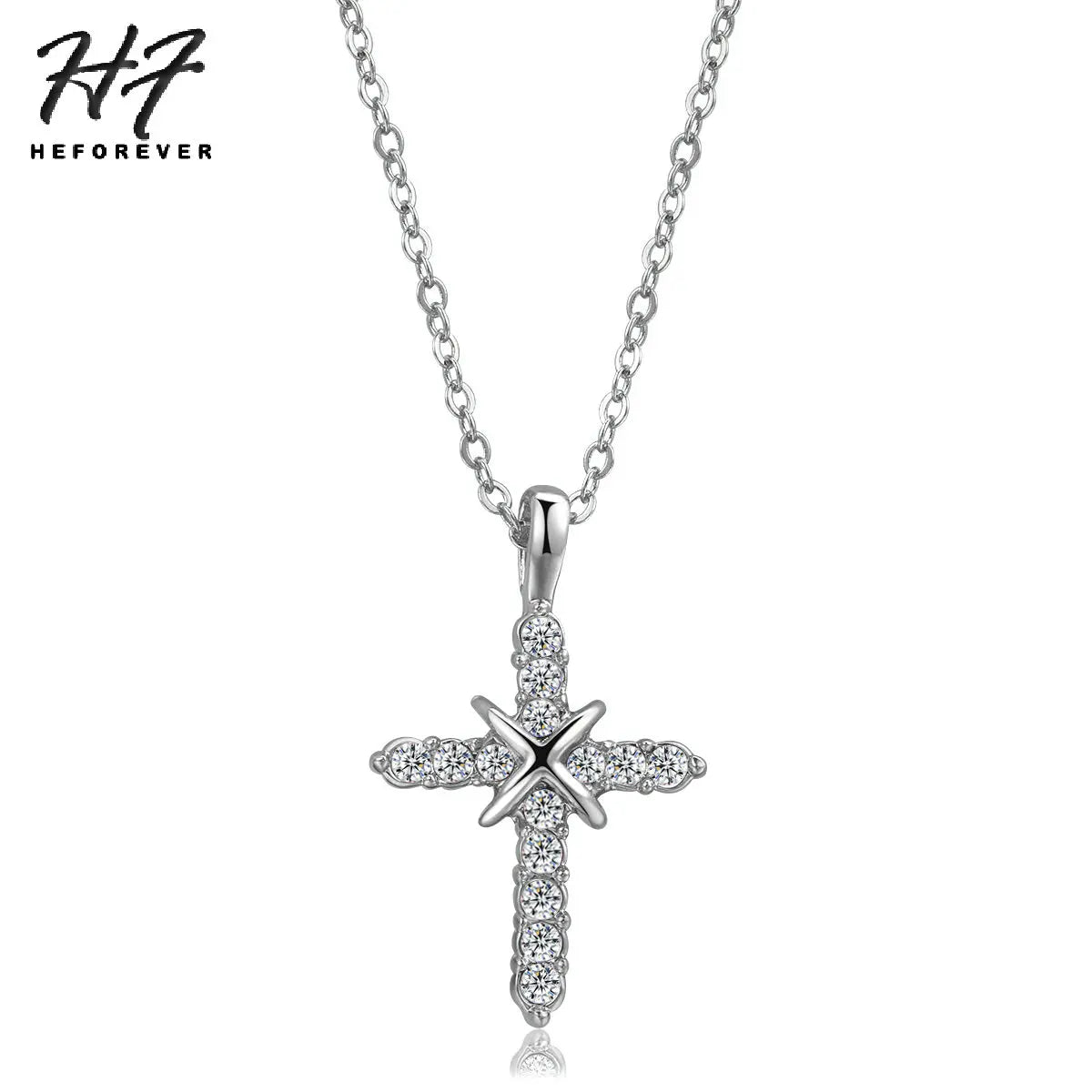 N451 N452 Cross Jesus Christ Necklaces Rose Gold Color Fashion Pendant Jewelry Cubic Zirconia Crystal Christmas HotSale