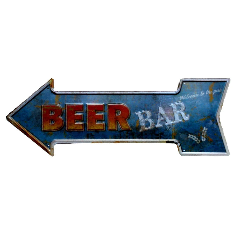 Restaurant Beach  Beer Bar Coffee Arrow Metal Irregular Tin Signs  Advertising Board Wall Pub Home Art Decor 42X10CM U-13