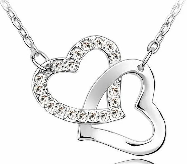 shine rhinestone Double Heart pendant necklace fashion jewelry wedding lover party top quality dropshipping romantic summer gift