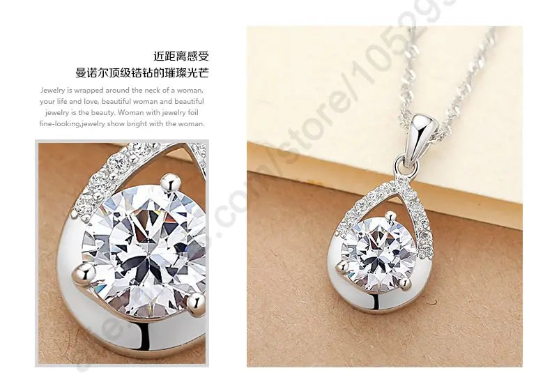 925 Sterling Silver Bridal Jewelry Set Necklace Earrings Women Engagement Romantic Style Water Drop Austrian Crystal