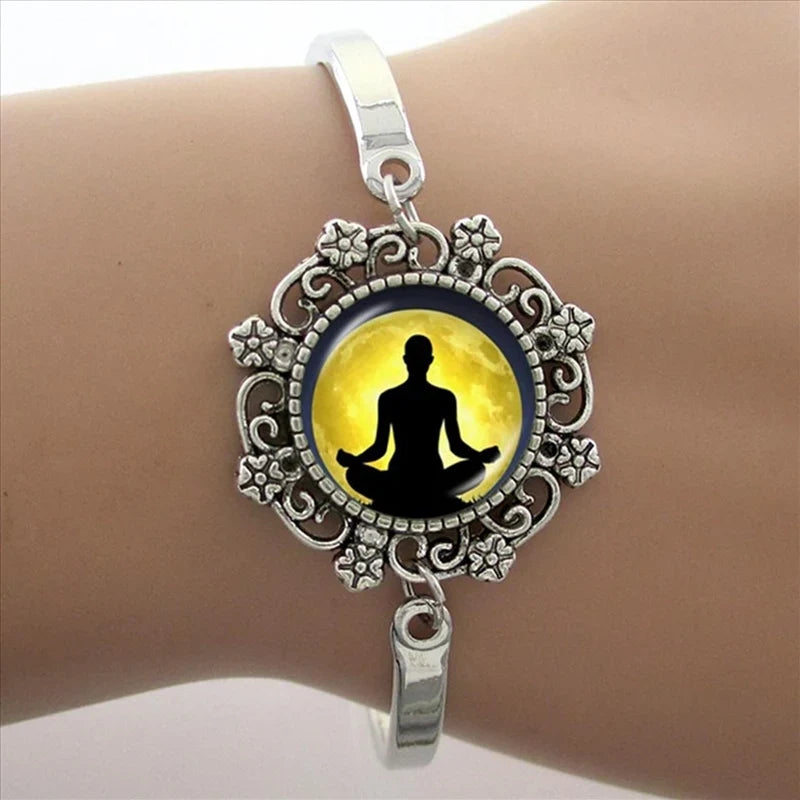 TAFREE Glass Cabochon Dome Lace Flower Charm Bracelet Women's Love Christmas Gift Good Quality Cuff Bangles