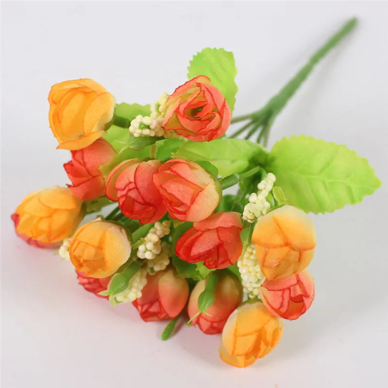 Autumn 15 Heads/Bouquet Small Bud Roses Bract Silk Artificial Flower DIY Wedding Home Christmas Decor Floral Gifts Photo Props