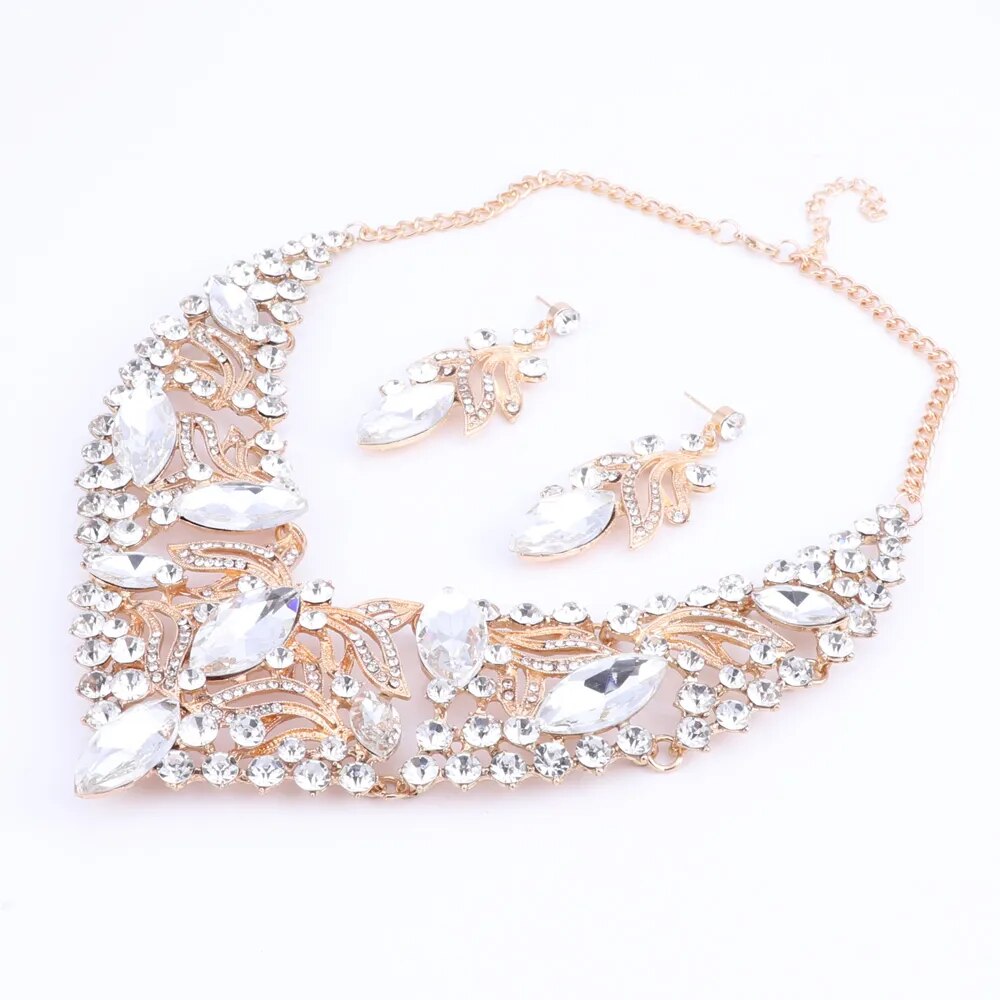 Fashion Rhinestone Crystal Choker Necklace For Women Statement Necklaces Earring Collar Boho Jewelry Sets 5 Colors