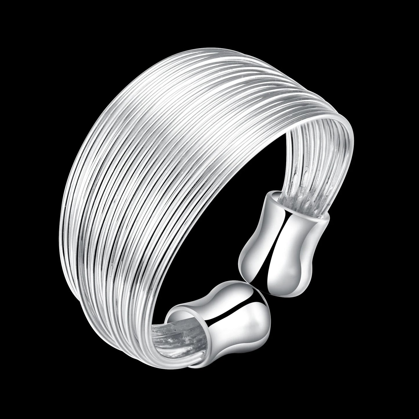 Women'S Silver Plated Ring Engagement Wedding Bridal Jewelry Adjustable Size Open Finger Ring Made Of Many Silvery Threads