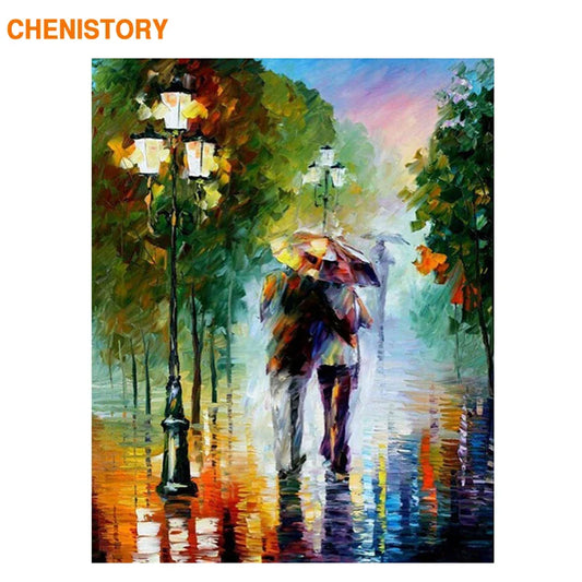 CHENISTORY Walking In The Rain Lover DIY Painting By Numbers Picture Acrylic Painting On Canvas 40x50 For Kits Home Decoration