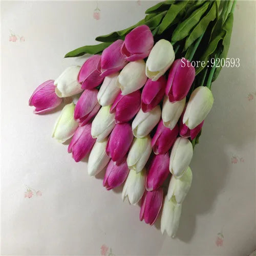 Free Shipping 31PCS/LOT PU Mini Tulip Artificial Flower Real Touch Wedding Floral Bouquet Christmas Home Party Decoration Gifts