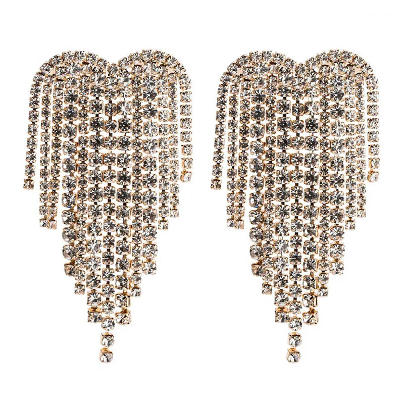 Trending Luxury Rhinestone Earrings Statement Shine Heart Chandelier Earrings