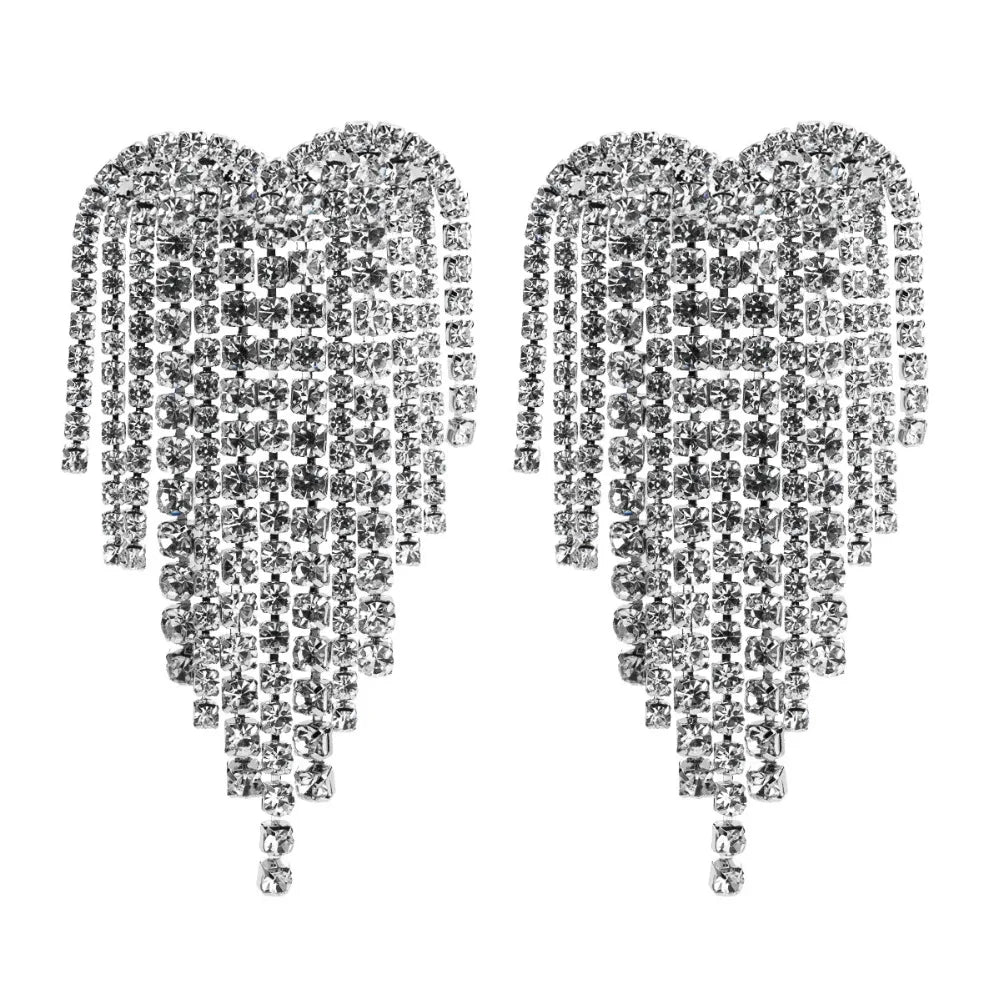 Trending Luxury Rhinestone Earrings Statement Shine Heart Chandelier Earrings