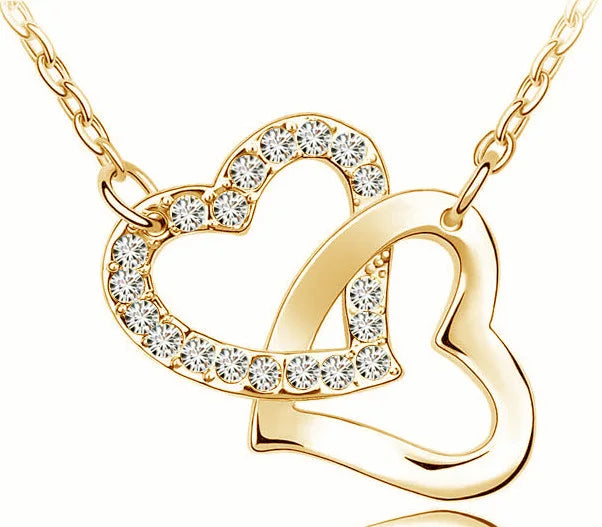 shine rhinestone Double Heart pendant necklace fashion jewelry wedding lover party top quality dropshipping romantic summer gift
