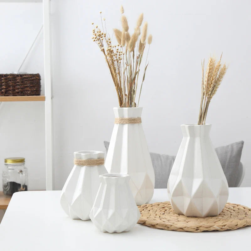 Nordic Porcelain Vase Matt Ceramic Vases Modern Flower Pot Diamond Plant Pot Study Hallway Home Decor Living Room Decoration