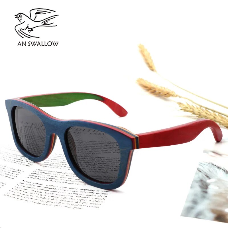 New Handmade Colored Wood Frame Multicolor Glasses Retro Fashion Square Women's Sunglasses Ultraviolet-proof TAC Sunglasses