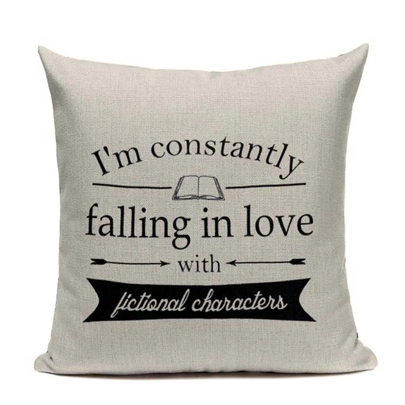 Cat Happy Reading More Book Cushion Cover Customized Linen  Pillowcase Home Sofa Decorative Custom Letter Throw Decor Cojines