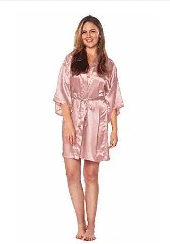 Silk Satin Wedding Bride Bridesmaid Robe Floral Bathrobe Short Kimono Robe Night Robe Bath Robe Fashion Dressing Gown for Women