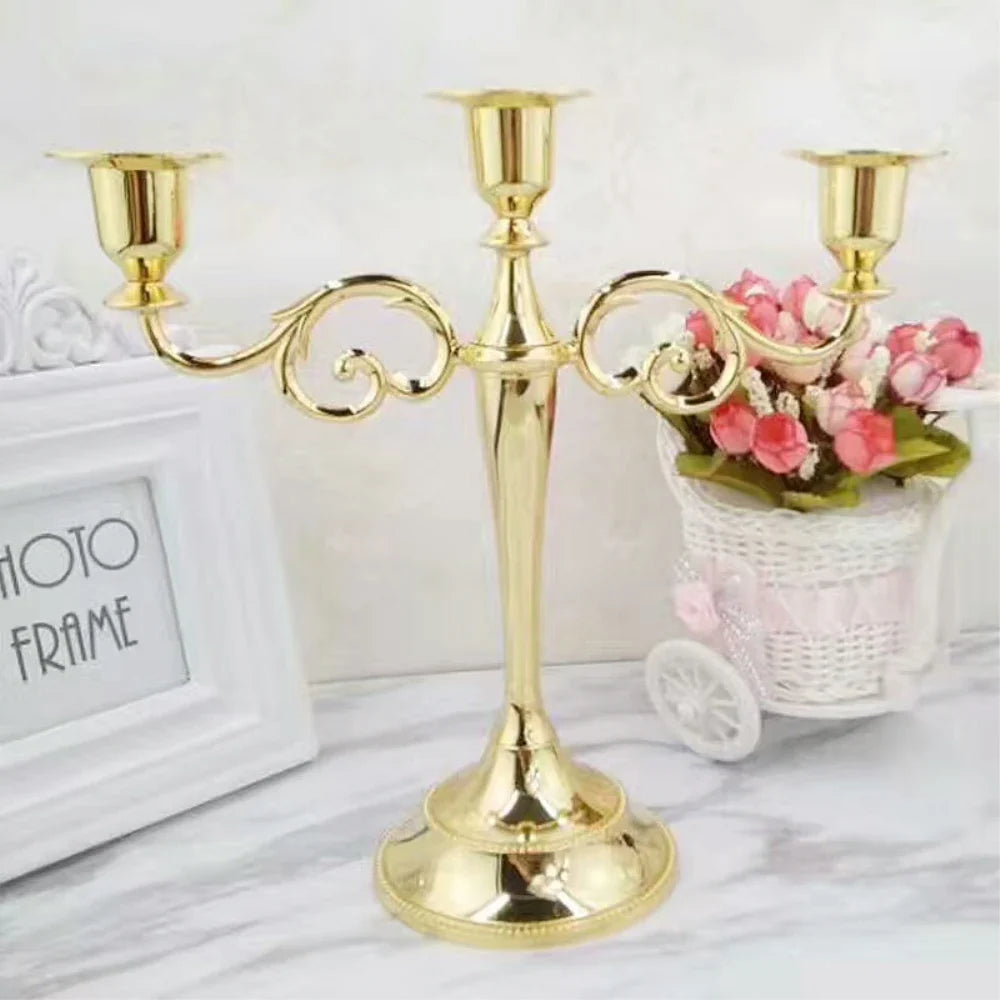 IMUWEN Silver/Gold/Bronze/Black 3-Arms Metal Pillar Candle Holders Candlestick Wedding Decoration Stand Home Decor Candelabra