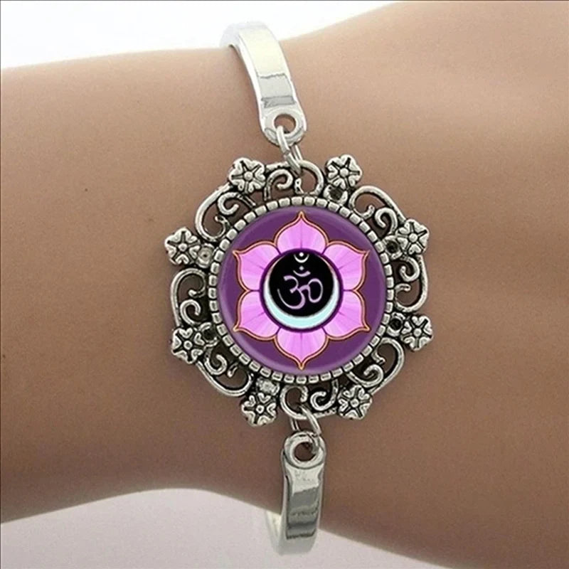 TAFREE Glass Cabochon Dome Lace Flower Charm Bracelet Women's Love Christmas Gift Good Quality Cuff Bangles