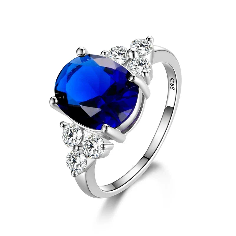 Women's Jewelry S925 Silver Ring AAAAA Oval Olive Green Royal Blue Red Emerald Zircon Ring Wedding Jewelry Party Valentine's Day