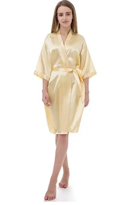 Silk Satin Wedding Bride Bridesmaid Robe Floral Bathrobe Short Kimono Robe Night Robe Bath Robe Fashion Dressing Gown for Women