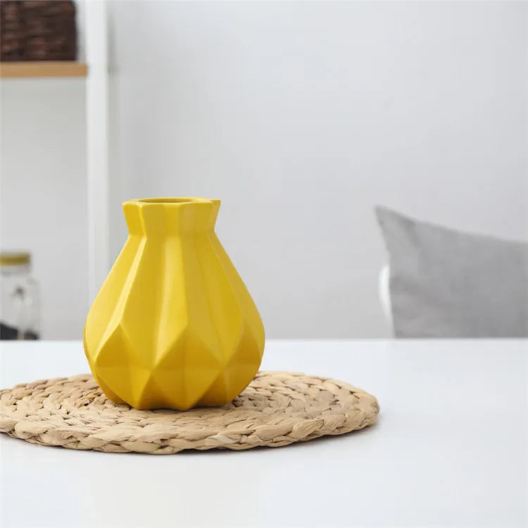Nordic Porcelain Vase Matt Ceramic Vases Modern Flower Pot Diamond Plant Pot Study Hallway Home Decor Living Room Decoration