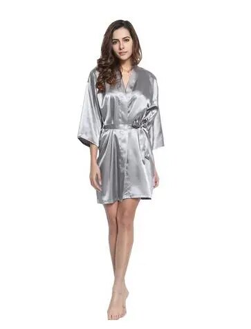 Silk Satin Wedding Bride Bridesmaid Robe Floral Bathrobe Short Kimono Robe Night Robe Bath Robe Fashion Dressing Gown for Women