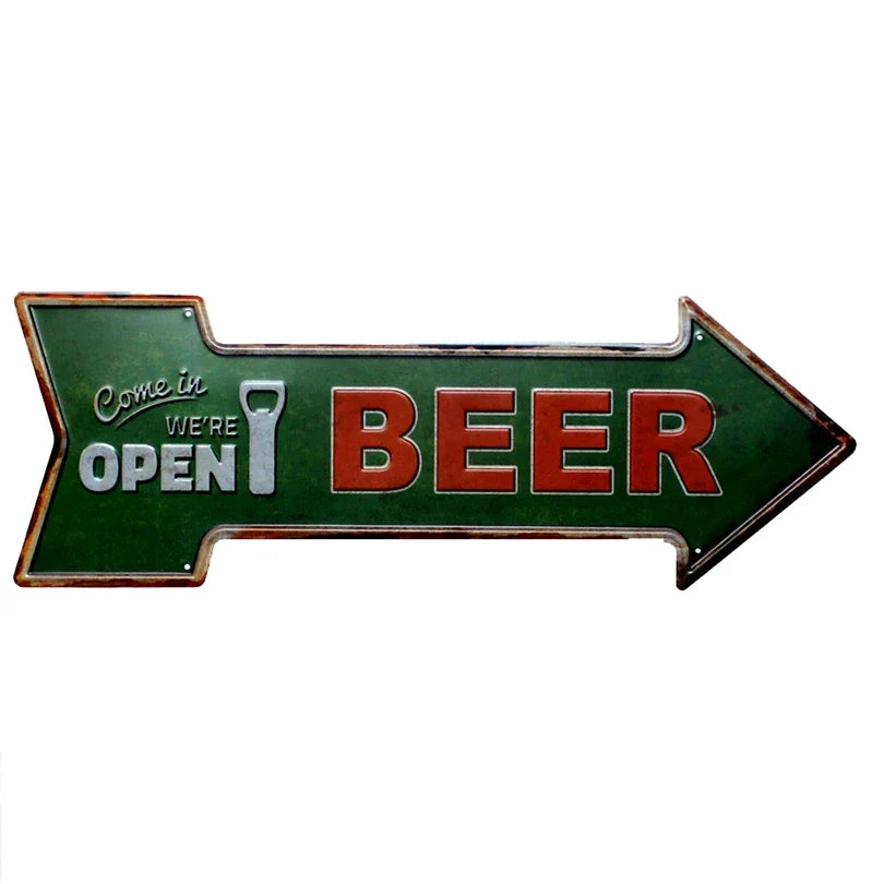 Restaurant Beach  Beer Bar Coffee Arrow Metal Irregular Tin Signs  Advertising Board Wall Pub Home Art Decor 42X10CM U-13