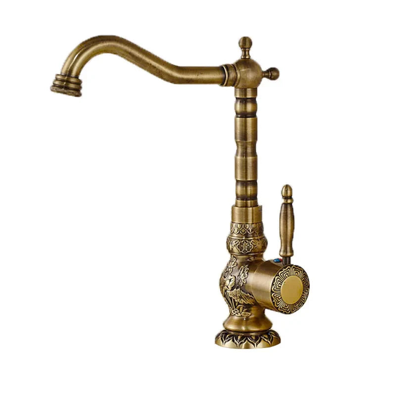 Home Decoration Bathroom Sink Mixer Faucet Crane Single Handle Water Tap Brass Antique Faucet Hot and Cold Water