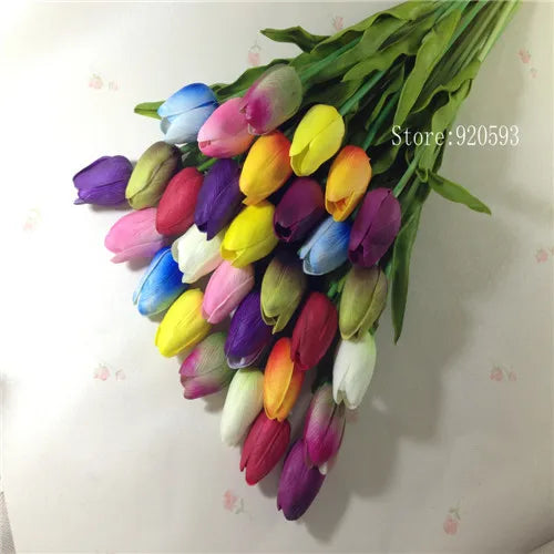 Free Shipping 31PCS/LOT PU Mini Tulip Artificial Flower Real Touch Wedding Floral Bouquet Christmas Home Party Decoration Gifts