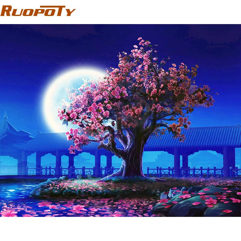 RUOPOTY Romantic Moon Night Landscape DIY Painting By Numbers Kits Modern Wall Art Picture Handpainted For Home Decor 40x50cm