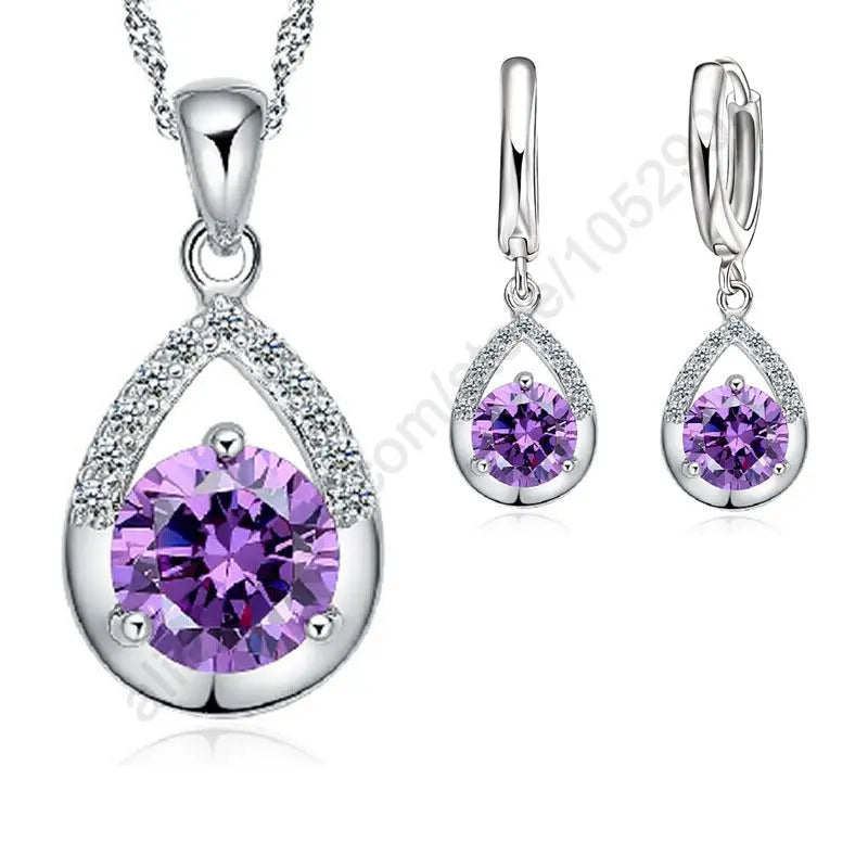 925 Sterling Silver Bridal Jewelry Set Necklace Earrings Women Engagement Romantic Style Water Drop Austrian Crystal