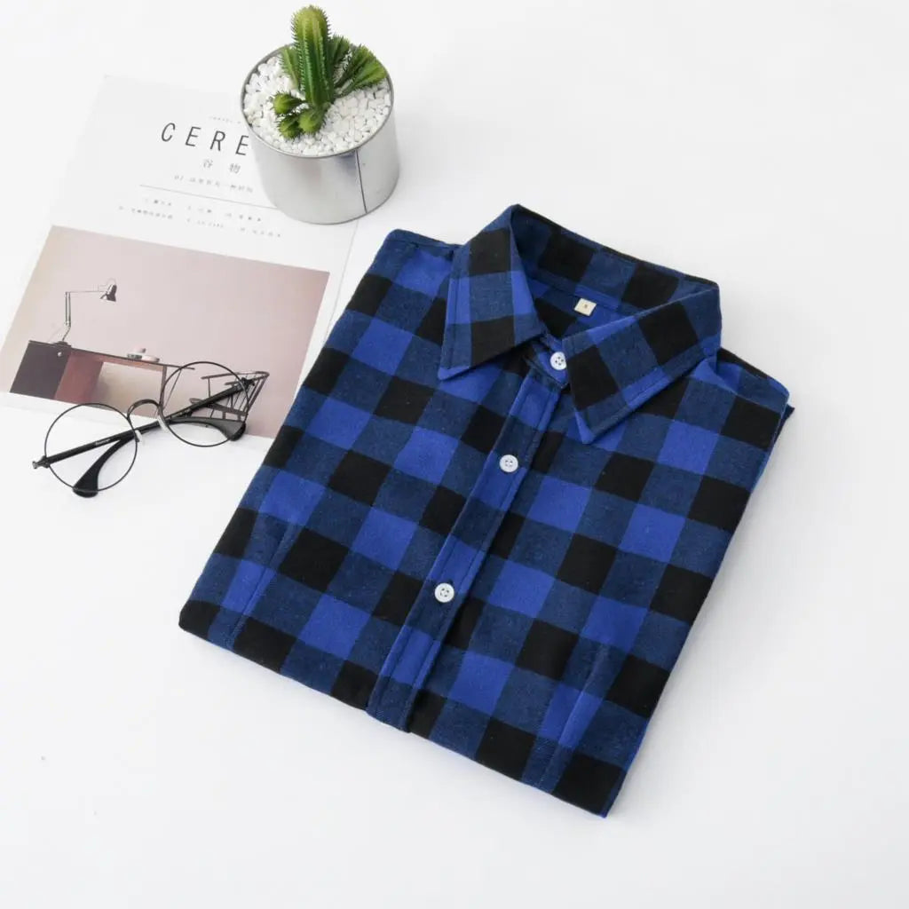 Women's Shirts 2023 Autumn and Winter female shirt plaid shirt women slim long sleeve cotton Blouse top female outerwear