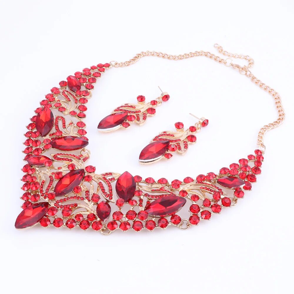 Fashion Rhinestone Crystal Choker Necklace For Women Statement Necklaces Earring Collar Boho Jewelry Sets 5 Colors